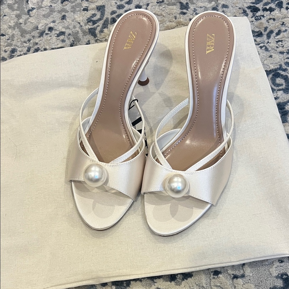Zara Cream Pearl-Adorned Heels